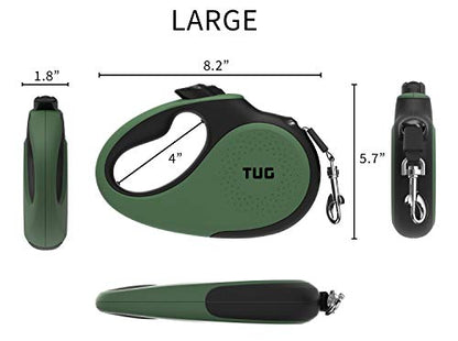 TUG 360° Tangle-Free Retractable Dog Leash with Anti-Slip Handle | 16 ft Strong Nylon Tape | One-Handed Brake, Pause, Lock (Large, Green) - color: Green, size: Large