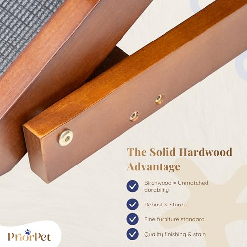 Dog Ramp for Bed with Safety Rails for High Beds up to 37" – Extra Wide 19.5" Adjustable Dog Bed Ramp for Large Dogs up to 200 lbs – Solid Birchwood, Non-Slip Rubber Surface, Foldable Design – Walnut - color: Walnut