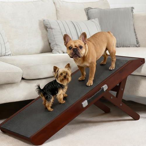 Dog Ramp for Couch – Non-Slip, Sturdy Build Foldable Wooden Dog Ramp – Supports up to 200 lbs – 7 Adjustable Heights (14"–20.5") – Enhanced Stability – Birchwood Pet Ramp for Small Dogs – Walnut - color: Walnut