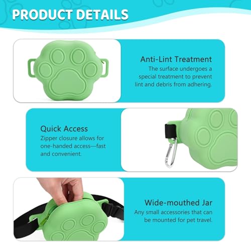 Dog Treat Pouch with Training Clicker and 2 Poop Bags, 1.8 Cup Small Sealable Zipper Silicone Fanny Pack with Waist Belt, Pet Puppy Training & Walking Essentials (Green) - color: Green
