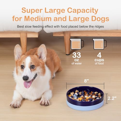 Sted Ceramic Slow Feeder Dog Bowls with Silicone Base, Slow Feeding Dog Bowl Small Medium Breed, Dogs Food Bowls for Fast Eaters, Puzzle Dogs Food Bowl, Maze Blue - color: Blue, size: Medium-8 inches