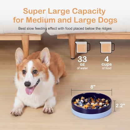 Sted Ceramic Slow Feeder Dog Bowls with Silicone Base, Slow Feeding Dog Bowl Small Medium Breed, Dogs Food Bowls for Fast Eaters, Puzzle Dogs Food Bowl, Maze Blue - color: Blue, size: Medium-8 inches