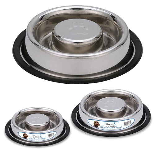 Palz&Co Center Slow Feeder Stainless Steel Dog Bowl, Non Slip, No Spill, Promotes Healthy Eating and Mental Stimulation, Dishwasher Safe (Small Medium 16 Oz) - size: Sm/Md 16 Oz
