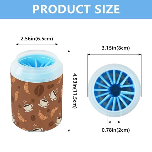 Breakfast Coffee Brown Print Dog Paw Cleaner Cup with Soft Silicone Brush, Portable Lightweight Small Muddy Paw Washer for Dogs, Easy to Use Pet Foot Cleaner