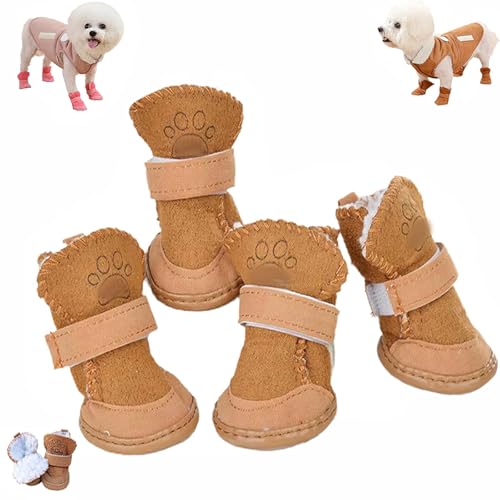 Winter Dog Shoes, Snow Boot Set Fashion Waterproof Non Slip, Dog Booties for Snow and Ice Waterproof, Adjustable Fleece DogShoes, Shoes for Small Medium Dogs - color: Brown, size: X-Large