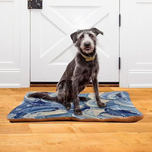 Ocean Waves Pattern Pet Bed Mat for Dogs and Cats, Soft Washable Crate Pad with Non-Slip Bottom, Cozy Bed Cushion for Small Medium Large Pets, 24x36 Inch - size: Medium