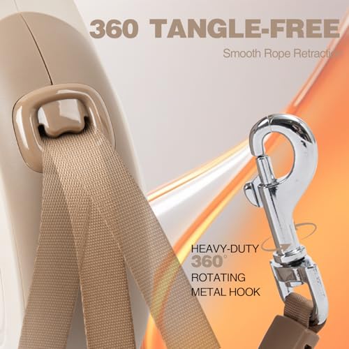 PINA Upgraded Retractable Dog Leash, 26 ft Dog Leash for Small Medium Large Dogs Up to 110lbs, Heavy Duty Reflective Nylon Tape 360° Tangle-Free, with Anti-Slip Handle, One-Handed Brake, Pause, Lock - color: Khaki