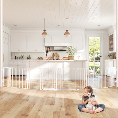 190" Extra Wide Baby Gate Playpen, Adjustable Baby Fence Play Yard, Long Dog Gates Indoor for Stair Doorway Fireplace, Large Child Gate for Toddler Kid Pet, Family Essentials Safty Gate, White - color: White, size: 190" Wide