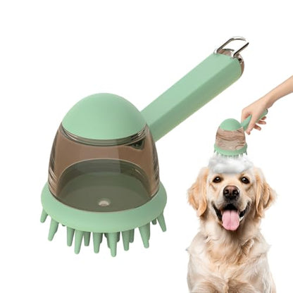 Pet Bath Brush, Dog Grooming Massage Brush with Shampoo Dispenser Adjustable Massage Scrubber for Dogs & Cats Hair - color: Green