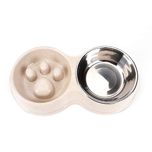 Slow Feeder Dog cat Double Bowl Stainless Steel and Anti-Choking White - color: white
