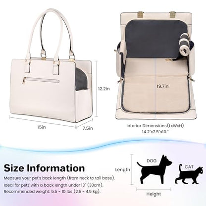 Dog Purse Carrier for Small Dogs, Stylish Foldable Pet Carrier Purse Tote Bag with Washable Cushion & Safety Leash, Airline Approved Puppy Travel Bag with Pockets (White) - color: White