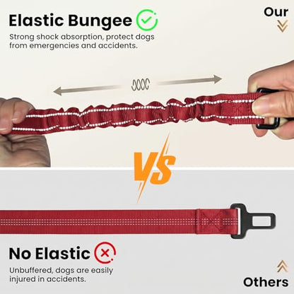 Dog Car Seat Belt 3-in-1, Escape Proof Dog Seatbelt for Car, Adjustable Pet Seat Belt with Shock Absorbing Bungee, Heavy Duty Dog Safety Belt for Small Medium Large Dogs, Red - color: Red