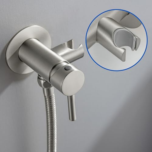 SHAMANDA Warm Water Bidet Sprayer for Toilet with Hot and Cold Brass Rough-in Valve, Stainless Steel Round Handheld Bidet Attachment Set for Feminine, Pets and Baby Diaper Wash, Brushed Nickel - color: Brushed Nickel, style: Hot & Cold Water Modes-Round
