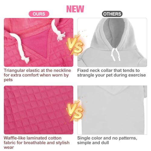 BEAUTYZOO Medium Dog Hoodie Sweater with Pockets, Dog Clothes for Small Medium Dogs Boy Girl, Waffle-Like Laminated Cotton Pet Coats with Hat and Leash Hole, Rose Pink XL - color: Rose Pink, size: XL (Back: 24",Chest: 34", Neck: 21")