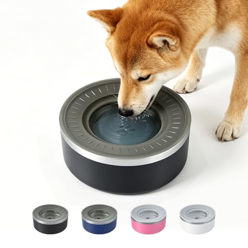 WENBOKMIN Stainless Steel Dog Water Bowl,Slow Dog Bowls with Non Slip Bottom, No Spill Detachable and Easy to Clean, Keep Xerosis Pilorum, 64oz, Black - color: Black