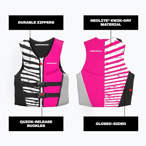 Airhead Wicked Kwik-Dry NeoLite Flex Life Jacket for Kids - USCG Approved Life Vest for Youth, Child & Infant, Watersports Vest for Boating, Tubing & Swimming, Hot Pink - size: X-Small