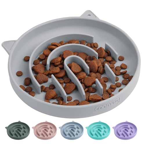 Coomazy Silicone Slow Feeder Dog Cat Bowls, Interactive Puzzle Toy for Pets Food Training, Keeps Dogs Cats Busy, Prevents Puppy Kitty Overeating (Smoke Gray, 1.4Cup) - color: Smoky Gray, size: 1.4 Cup