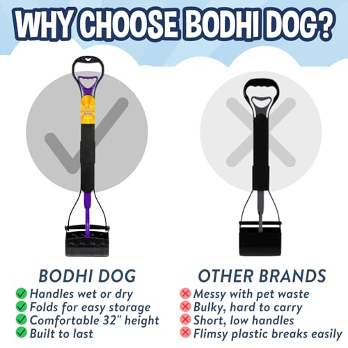 Bodhi Dog 32" Tall Non-Breakable Pooper Scooper for Large Dogs - Lightweight, Foldable Design with Extra Long Handle (Purple) - color: Purple