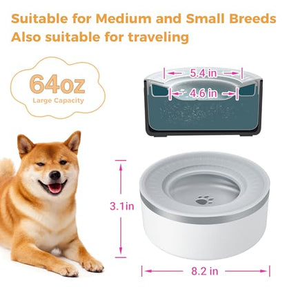 WENBOKMIN Stainless Steel Dog Water Bowl, Slow Dog Bowls with Non Slip Bottom, No Spill Detachable and Easy to Clean, Keep Xerosis Pilorum, 64oz, White - color: White