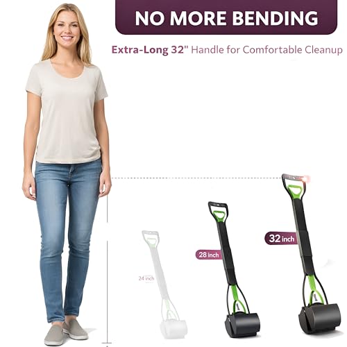 Dog Pooper Scooper for Yard – 32" Long Handle No-Bend Poop Picker with Waste Bags – Heavy Duty Foldable Scooper for Grass & Gravel | Keep Your Backyard Clean | Furfusion