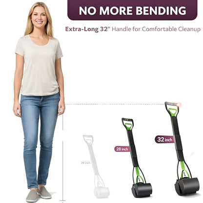 Dog Pooper Scooper for Yard – 32" Long Handle No-Bend Poop Picker with Waste Bags – Heavy Duty Foldable Scooper for Grass & Gravel | Keep Your Backyard Clean | Furfusion