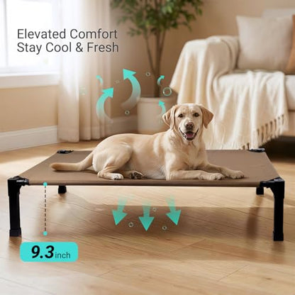 Niubya Elevated Outdoor Dog Bed, Cooling Elevated Pet Cot, Steel-Framed and Non-Slip Feet, Raised Dog Bed with Waterproof, Washable, Breathable Teslin Mesh, 51in - color: Brown, size: 51"L x 36"W x 9.4"H