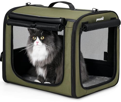 Pecute Dog Car Carrier Light Weight 19.7×16.9×14.8in, Dog Carrier Easy to Assemble, Dog Car Crate Portable and Breathable,Pet Carrier for Indoor and Outdoor, Dog Travel Crate with Curtain Green - color: Green, size: 19.7"L x 16.9"W x 14.8"H