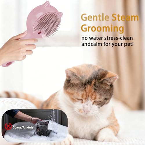 Pet Steam Brush for Cats & Dogs ，3-in-1 Pet Grooming Comb，Reduces Shedding, Soft Bristles, Promotes Healthy Coat-Comes - Includes Waterless Shampoo，Pink - color: Pink