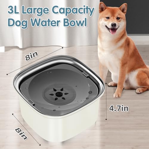 UPSKY 3L Dog Water Bowl 101oz Stainless Steel No Spill Large Capacity Dog Food Water Bowl Slow Water Feeder, Spill Proof Pet Water Dispenser Vehicle Carried Travel Water Bowls - color: J-Beige