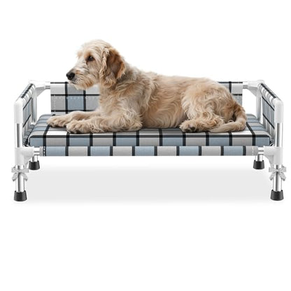 Elevated Raised Outdoor Dog Bed - Cooling Washable Dog Cot with Guardrail, Durable & Breathable Cotton Mesh Pet Hammock Beds with Stainless Steel Pipe Frame for Small Pets (Cushion-(M-)) - size: Cushion-(M-)