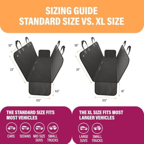 Active Pets Waterproof Hammock Standard Car Seat Cover, Fits Sedans Hatchbacks Crossovers Coupes Compact Vehicles, Secure Convertible Travel Bed Protects Backseat Cargo from Dogs, Black w/Black Trim - color: Black, size: Standard