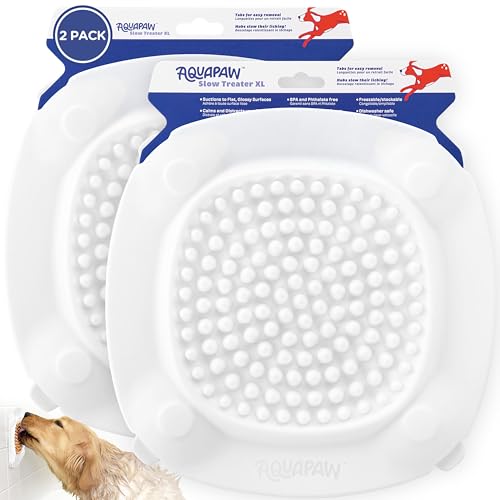 Aquapaw Lick Mat for Dogs 2-Pack XL, Suction Cup Dog Slow Feeder Pad & Licking Mat for Peanut Butter Treats – Calming Dog Bathing Aid, Stress Relief & Mental Stimulation for All Breeds - White