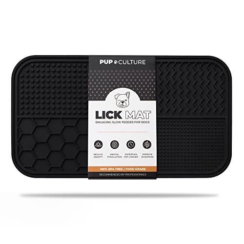 Pup Culture Dog Lick Mat for Dogs, Feeding Pad for Anxious Pets Plus 4 Different Puzzles for Mental Stimulation for Dogs - Supports Mental, Dental, and Digestive Health, Bite Resistant and Heavy Duty - color: Black, size: 1 Pack