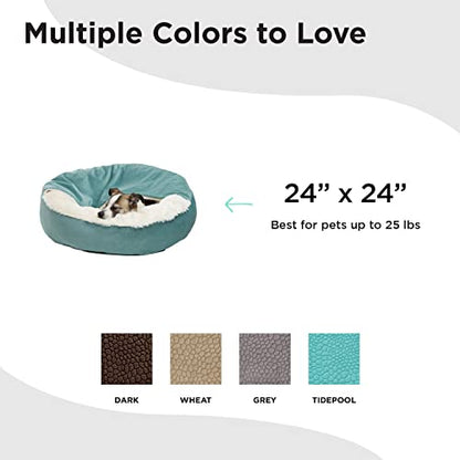 Best Friends by Sheri Cozy Cuddler Ilan Covered Cat and Dog Bed with Attached Blanket, Tide Pool Blue, 24"x24" - color: Tide Pool Ilan