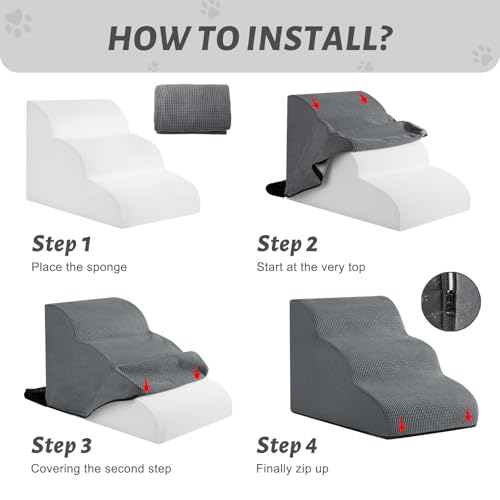 3 Step Foam Dog Stairs Replacement Cover (for AODISMAN Dog Ramp Only), Suitable Size: 22.4" L*15.7" W*15.7" H,Grey - color: Grey