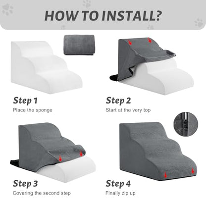 3 Step Foam Dog Stairs Replacement Cover (for AODISMAN Dog Ramp Only), Suitable Size: 22.4" L*15.7" W*15.7" H,Grey - color: Grey
