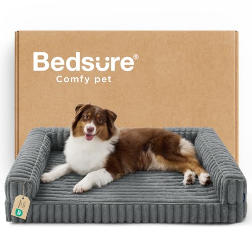Bedsure ComfyFleece™ Orthopedic Dog Beds Large Sized Dog, Waterproof Memory Foam Pet Couch Sofa with Sides, Non-Slip Bottom and Egg-Crate Foam Large Pet Bed with Washable Corduroy Cover, Grey - color: Grey, size: 35.0"l X 25.0"w X 7"th