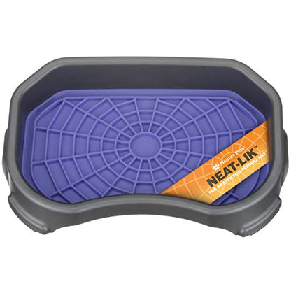 Neater Pets Neat-LIK Dog Lick Mat w/Mess-Proof Tray, Lick Mat for Dogs, Cats, Puppy, Reduces Anxiety & Boredom, Peanut Butter Slow Feeder, Interactive Treat Licking Pad (Purple/Gunmetal) - color: Purple Mat w/ Gunmetal Tray