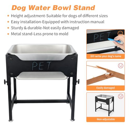 3 Gallons Elevated Large Dog Water Bowl, 4 Height Adjustable Stainless Steel Raised Dog Bowls with Stand, Indoor Outdoor Pet Water Bowl Relief Joint Pressure Pet Dishes for Dogs Easy Clean