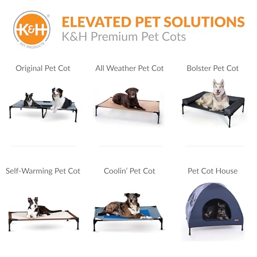 K&H Pet Products Pet Cot House for Large Dogs, Outdoor Elevated Dog Cot House, Enclosed Canopy, Window Flaps for Air Flow, Washable Cover, Raised Metal Frame, Collapsible - Large 42 X 30in Blue - size: Large 30 X 42 X 32 Inches
