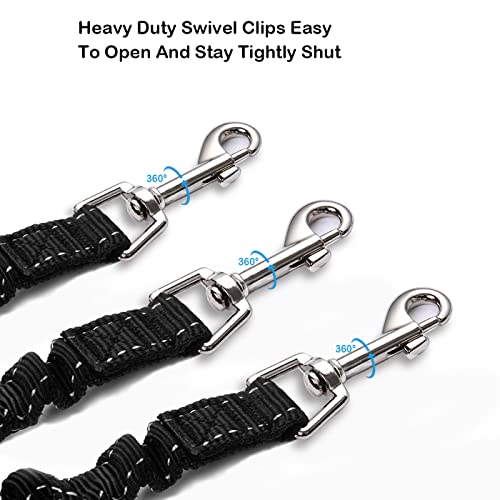 3 Way Dog Leash Coupler Heavy Duty No Pull Multiple Double Tangle Free Trio Nylon Bungee Cord Stretchy Sturdy Pups Lead for Small Medium Dogs Training Walking Doggy Puppy