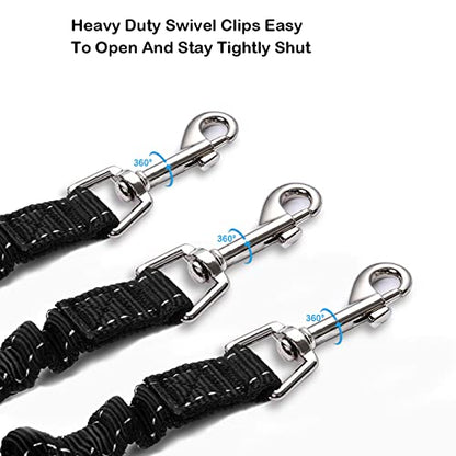 3 Way Dog Leash Coupler Heavy Duty No Pull Multiple Double Tangle Free Trio Nylon Bungee Cord Stretchy Sturdy Pups Lead for Small Medium Dogs Training Walking Doggy Puppy