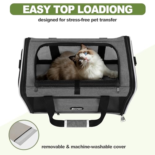 GAPZER Cat Carrier 18x11x11 Top Load Soft Pet Travel Bag Over 15 lbs, Collapsible Small Dog Puppy Crate 10 Pounds, Small Animal Rabbit Kennel Carrying Case, Kitten Mesh Cage Medium Cat Under 25 Grey - color: Grey