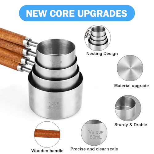 4 Pcs Dog Food Scoop Measuring-Cup, 1 Cup, 1/2 Cup, 1/3 Cup, 1/4 Cup, Stainless Steel Pet Food Scoops, Cat Food Measuring Cup