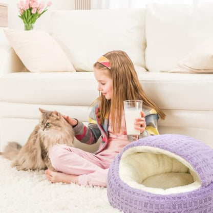 Plush Cat Bed Hooded Semi Enclosed Shell Shaped Pet Nest Cozy Warming Anti-Slip Small Dog Bed for Puppy and Kitten (Coffee, Small) - color: Coffee, size: Small