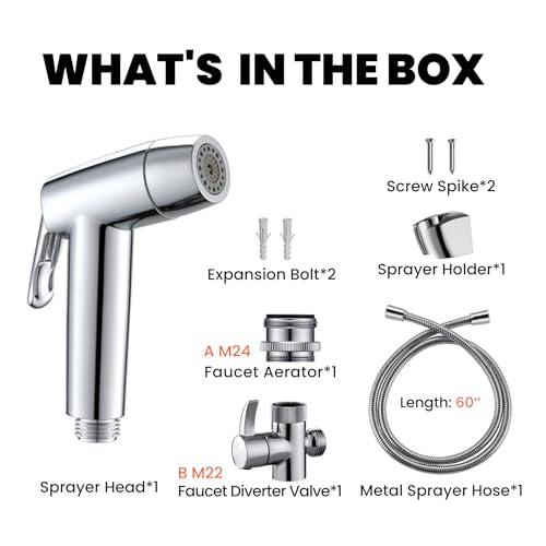 Sink Faucet Sprayer Attachment Set - Includes Diverter Valve, 59" Metal Hose, and Handheld Shower for RV, Sink Spray, Dog Shower, Tub Sprayer, and Sink Mist Nozzle