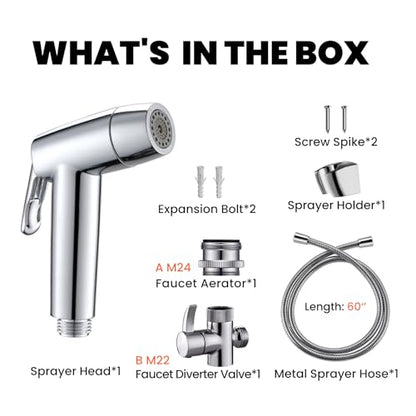 Sink Faucet Sprayer Attachment Set - Includes Diverter Valve, 59" Metal Hose, and Handheld Shower for RV, Sink Spray, Dog Shower, Tub Sprayer, and Sink Mist Nozzle