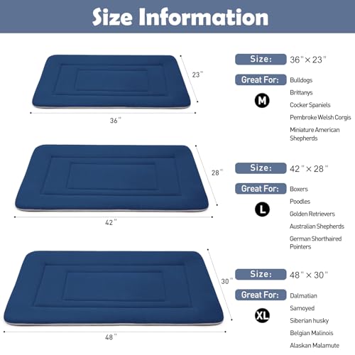 Dog Bed Soft Dog Crate Bed Pad Mat, 48 in Non Slip Bottom Washable Beds for Extra Large Dogs, Pet Bed Mattress Kennel Pad, Dark Blue - color: Dark Blue, size: 48.0"L x 30.0"W x 1.2"Th