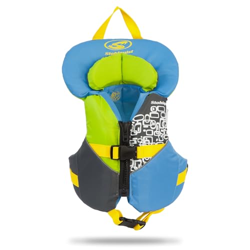 Stohlquist Infant Life Jacket, US Coast Guard Approved, Type II Life Vest (20-30 lbs) for Babies and Toddlers, Support Collar with Grab Handle, PFD for Pools, Lakes and Boating - color: Blue/Green
