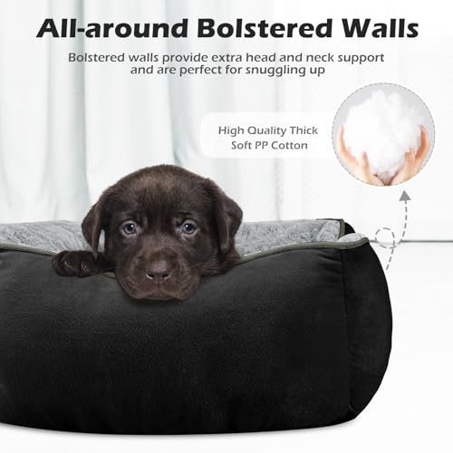 INVENHO Small Dog Bed Rectangle Washable Orthopedic Soft Calming Sleeping Durable Pet Cuddler with Anti-Slip Bottom - color: Black, size: S(20"x 19"x 6")